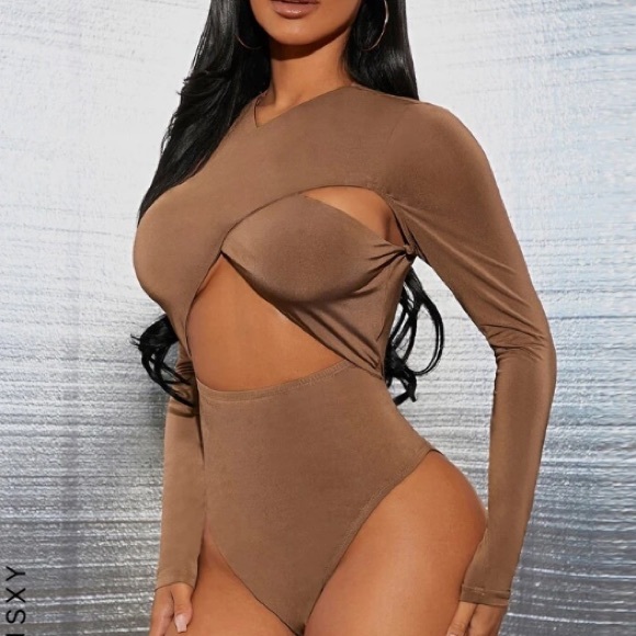 Brown/Tan Slinky Bodysuit with Cut Outs - Picture 3 of 3